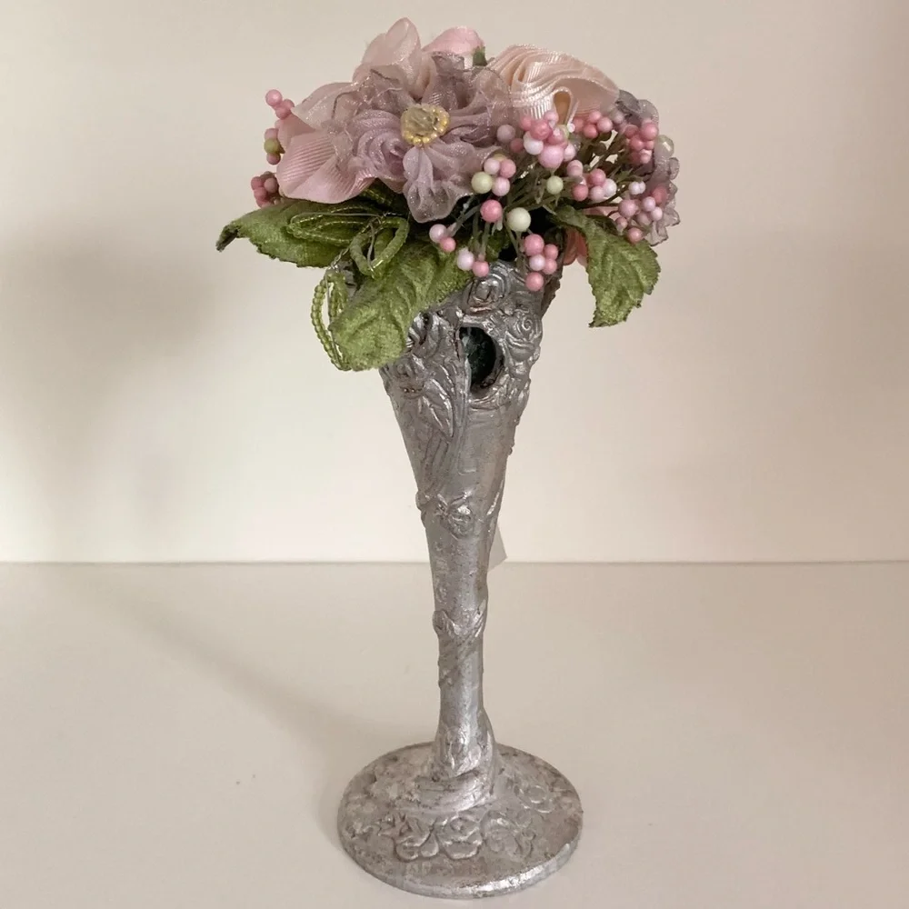 Beautiful beaded flower decor silver vase